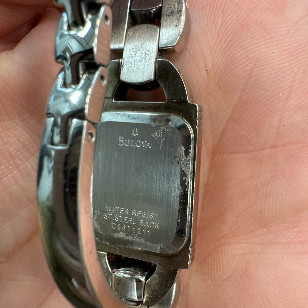 Women's 17mm Silver Tone Bulova rectangle wrist watch